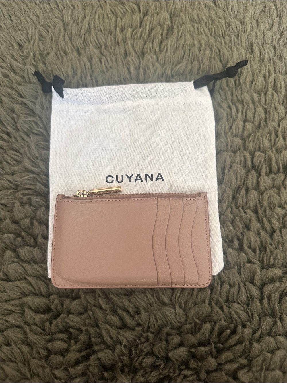 Cuyana Leather Card Wallet in Blush Pink with Gold Hardware